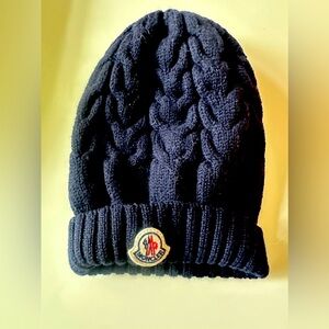 Moncler Enfant winter knit hat dark navy